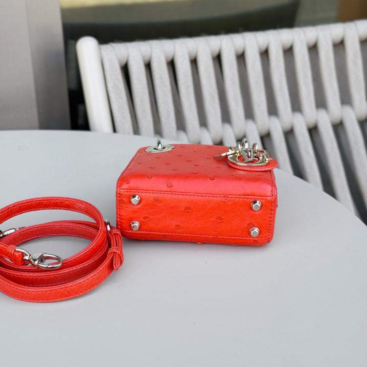 Pre Owned Dior Mini Lady Dior orange ostrich leather