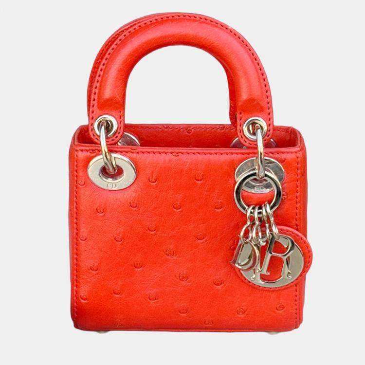 Pre Owned Dior Mini Lady Dior orange ostrich leather