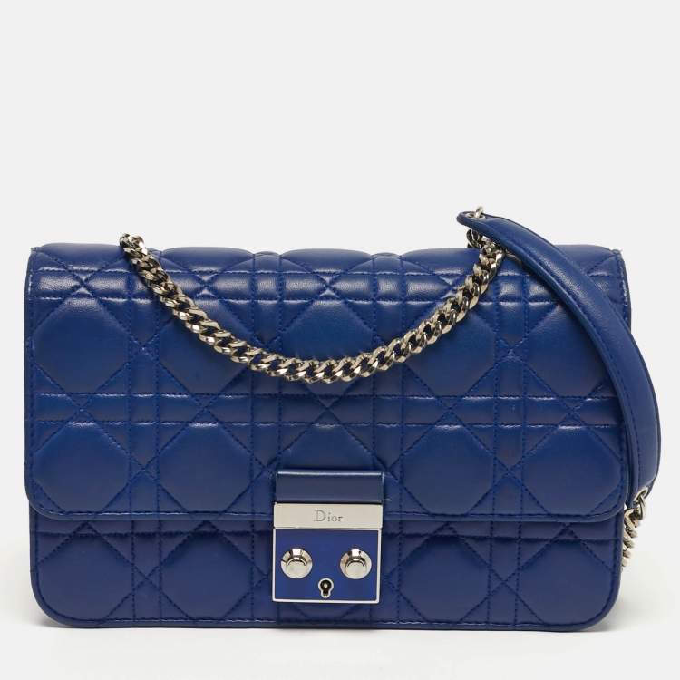 Pre Owned Dior Miss Dior Promenade Blue Cannage Leather Chain Bag