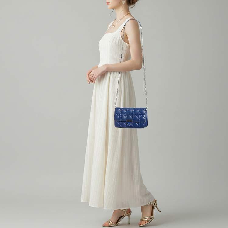Pre Owned Dior Miss Dior Promenade Blue Cannage Leather Chain Bag