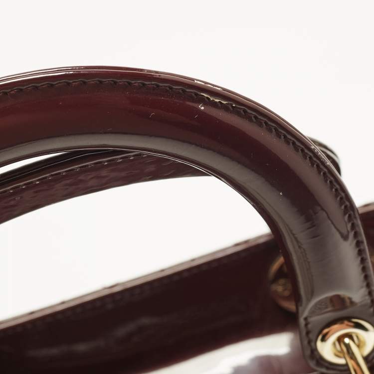 Pre Owned Dior Lady Dior Large Burgundy Cannage Patent Leather Tote