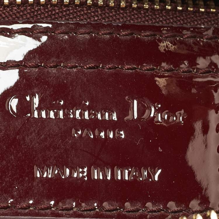 Pre Owned Dior Lady Dior Large Burgundy Cannage Patent Leather Tote