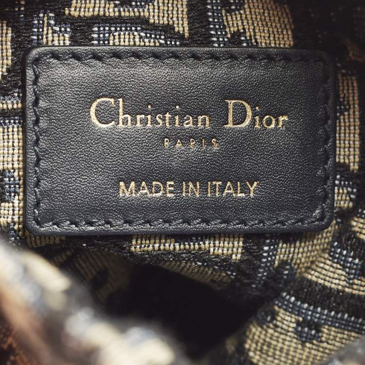 Pre Owned Dior Tan/Navy Blue Canvas and Wicker Drawstring Bucket Bag