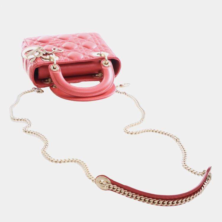 Pre Owned Dior Red Mini Iridescent Lambskin Cannage Lady Dior
