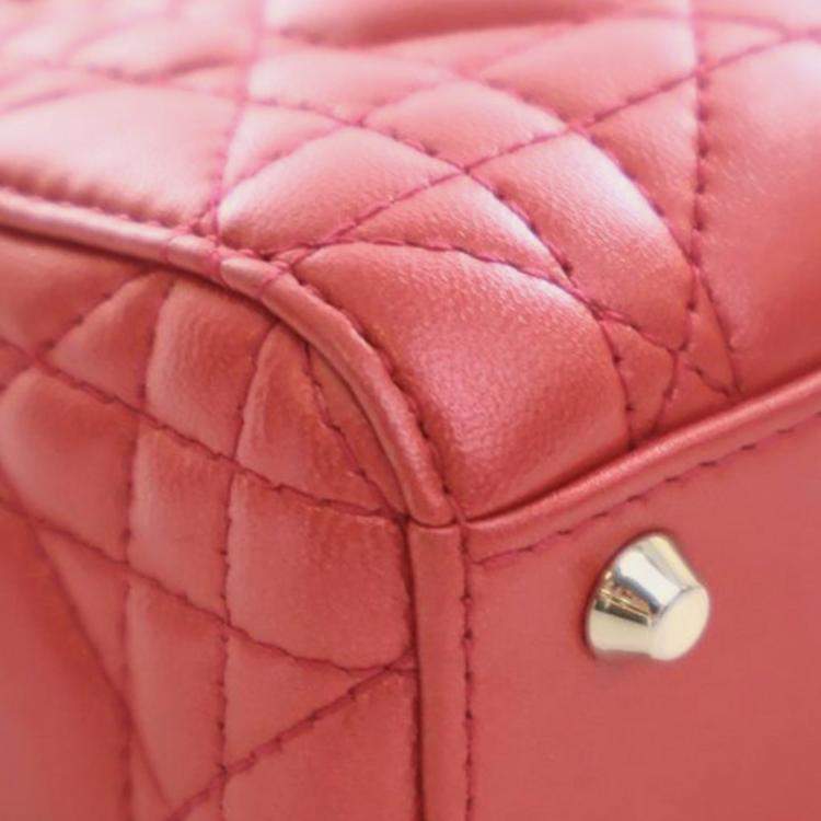 Pre Owned Dior Red Mini Iridescent Lambskin Cannage Lady Dior