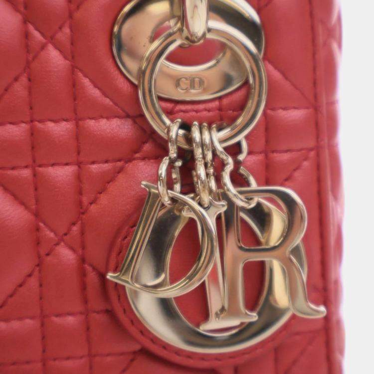 Pre Owned Dior Red Mini Iridescent Lambskin Cannage Lady Dior