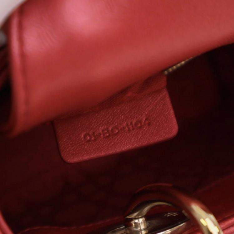 Pre Owned Dior Red Mini Iridescent Lambskin Cannage Lady Dior