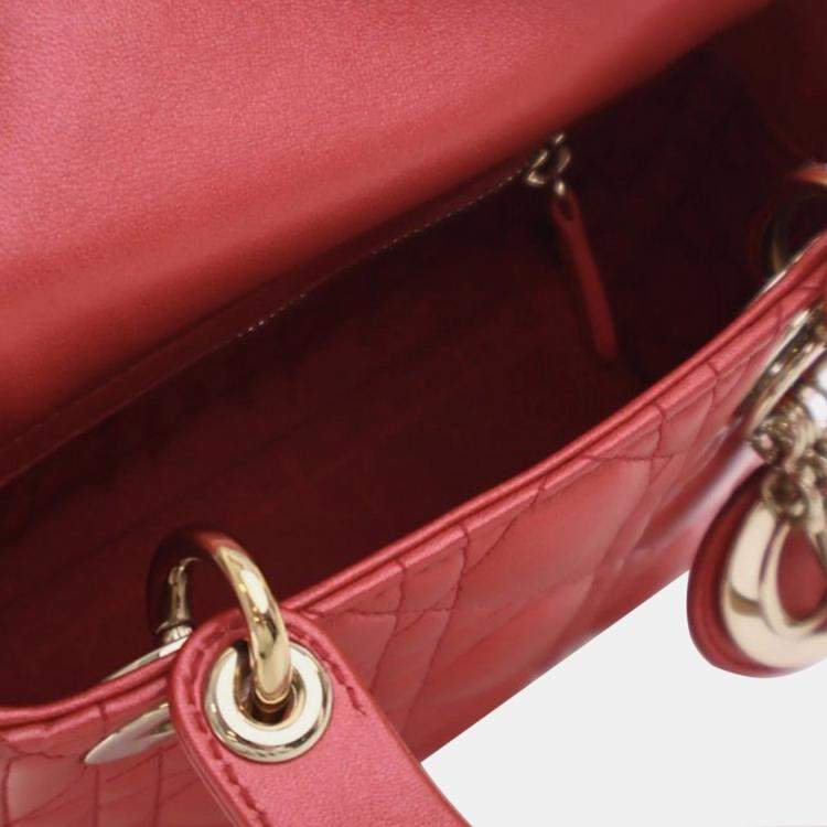 Pre Owned Dior Red Mini Iridescent Lambskin Cannage Lady Dior