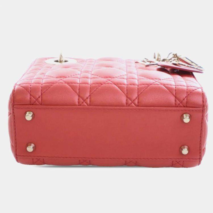 Pre Owned Dior Red Mini Iridescent Lambskin Cannage Lady Dior