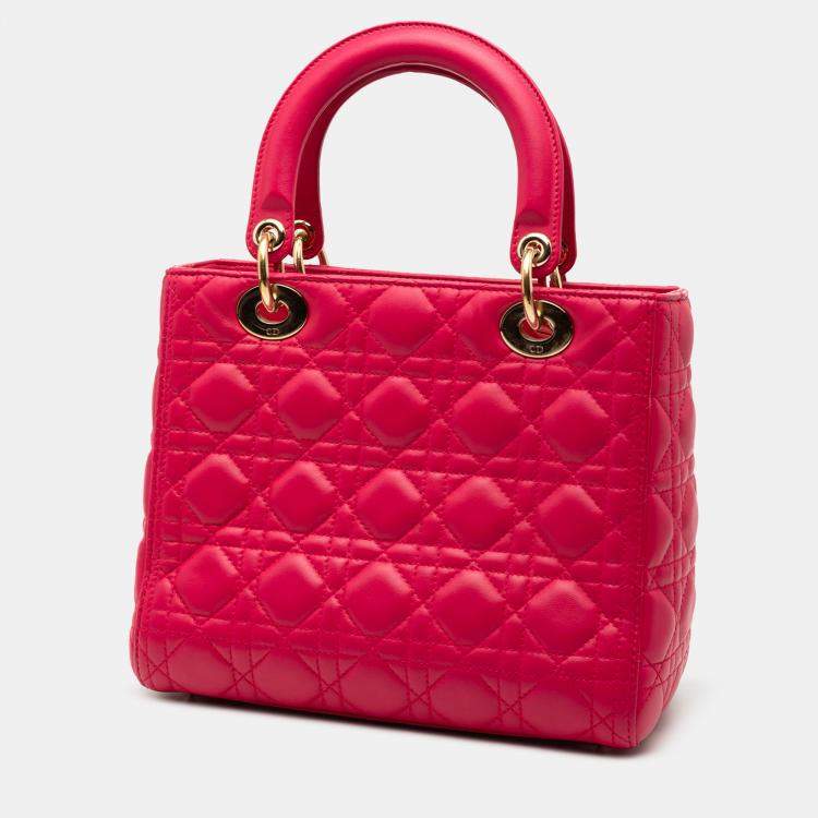 مملوكة مسبقًا Dior Pink Medium Lambskin Cannage Lady Dior