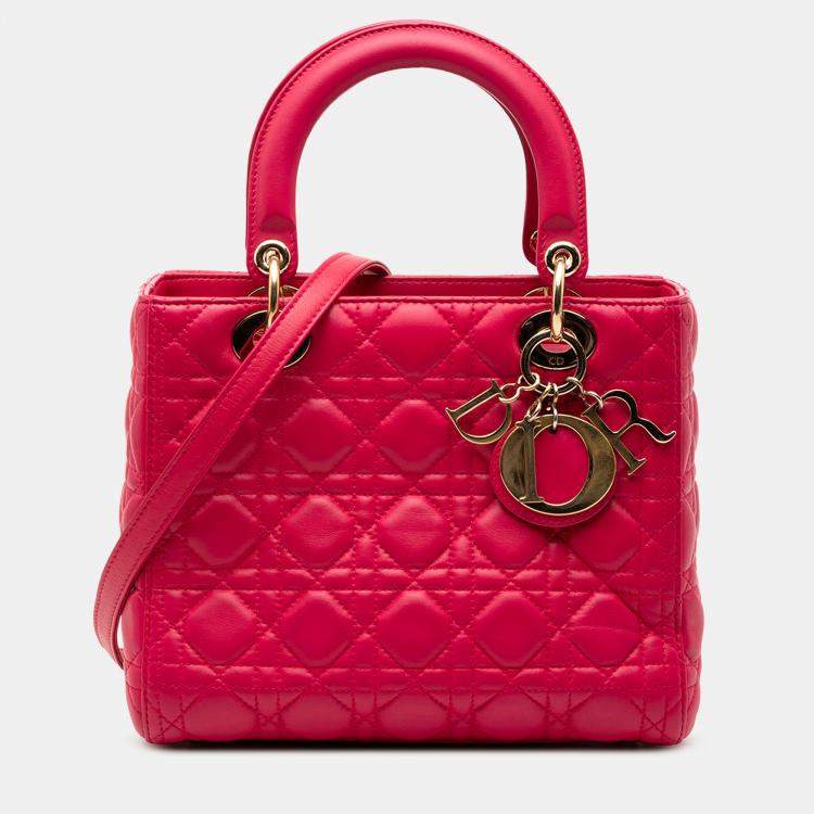 مملوكة مسبقًا Dior Pink Medium Lambskin Cannage Lady Dior
