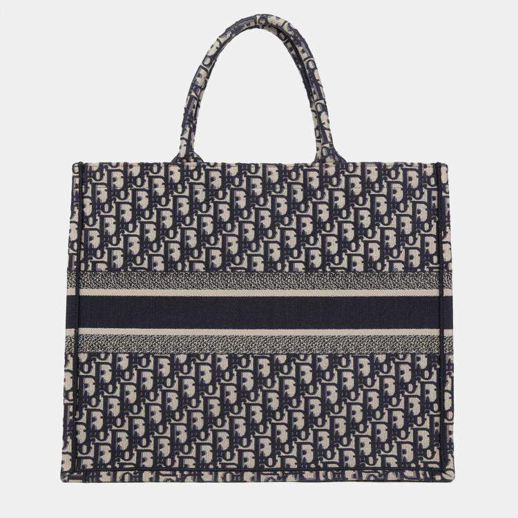 Pre Owned Dior Book Tote Large Blue Canvas Tote Bag