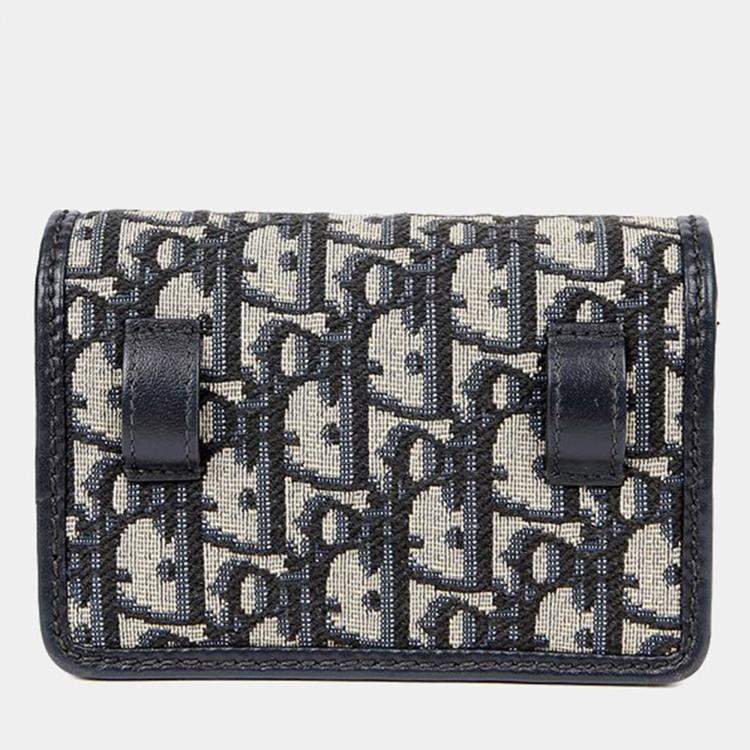 Pre Owned Dior Montaigne Nano Blue Oblique Canvas Shoulder Bag