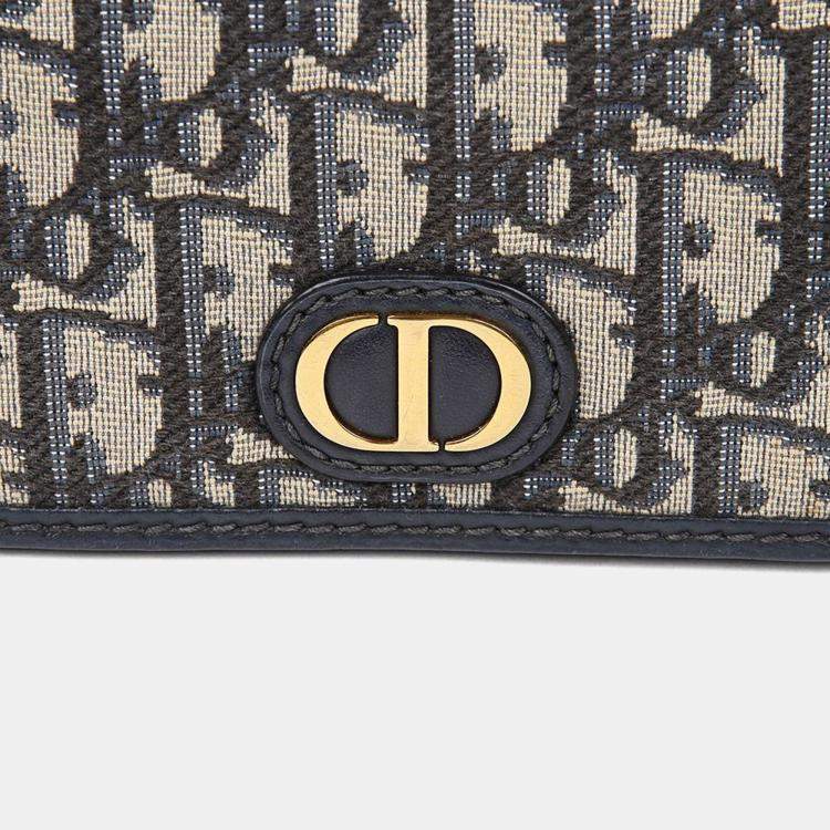 Pre Owned Dior Montaigne Nano Blue Oblique Canvas Shoulder Bag