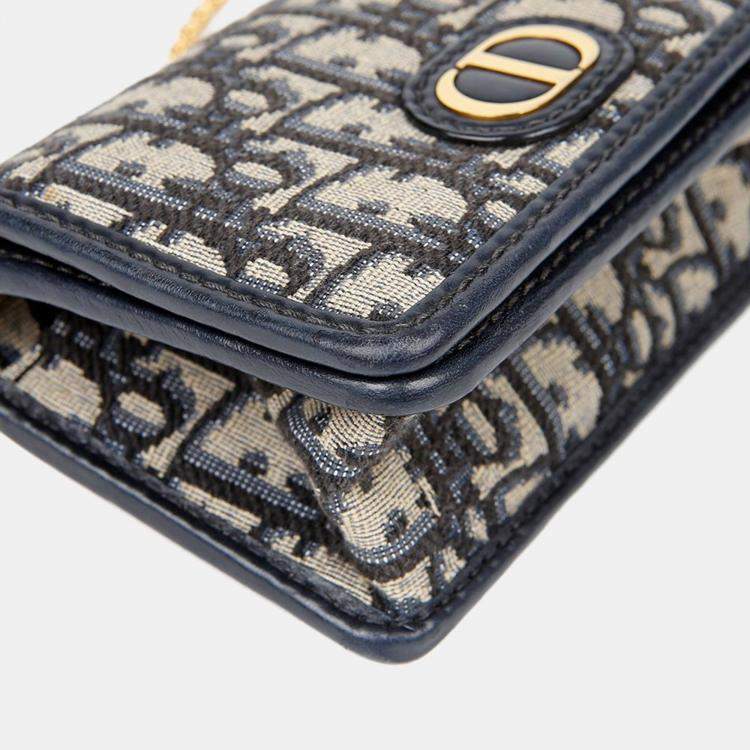 Pre Owned Dior Montaigne Nano Blue Oblique Canvas Shoulder Bag