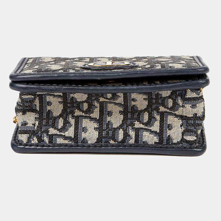 Pre Owned Dior Montaigne Nano Blue Oblique Canvas Shoulder Bag