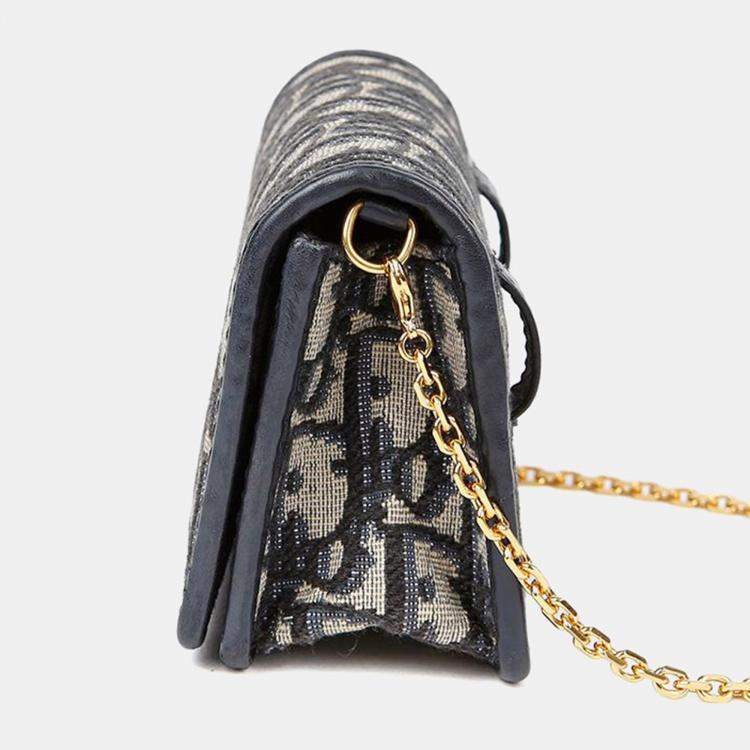 Pre Owned Dior Montaigne Nano Blue Oblique Canvas Shoulder Bag