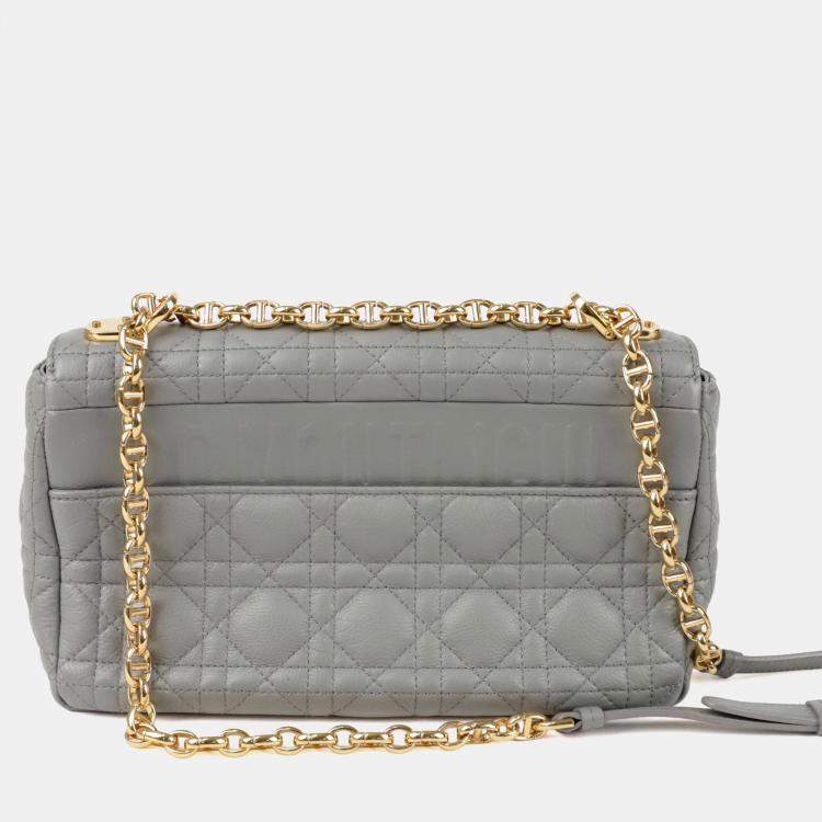 Pre Owned Dior Caro Medium Gray Leather Chain Shoulder Bag