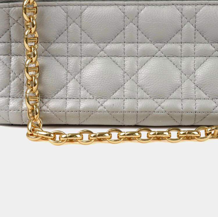 Pre Owned Dior Caro Medium Gray Leather Chain Shoulder Bag