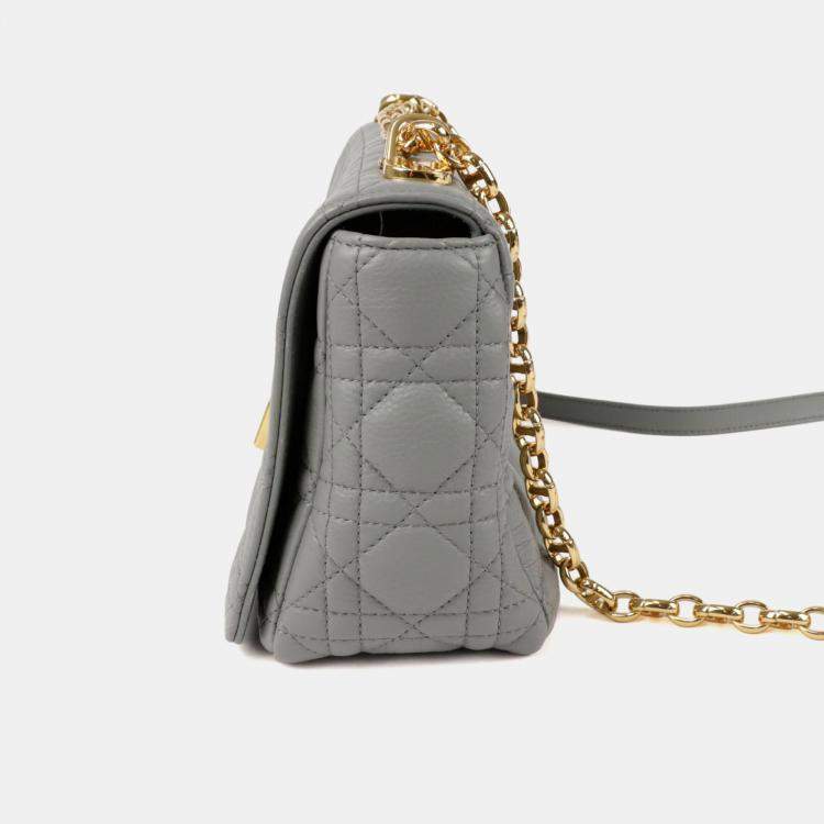 Pre Owned Dior Caro Medium Gray Leather Chain Shoulder Bag