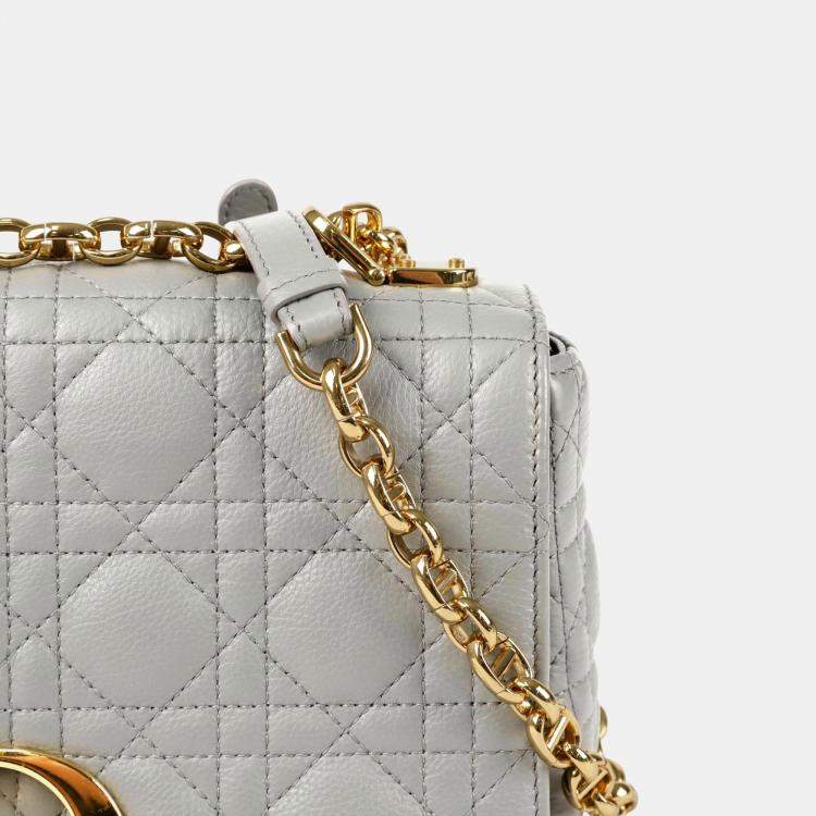 Pre Owned Dior Caro Medium Gray Leather Chain Shoulder Bag
