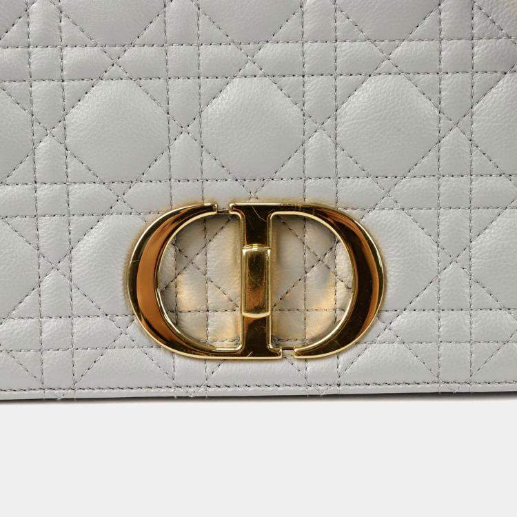 Pre Owned Dior Caro Medium Gray Leather Chain Shoulder Bag