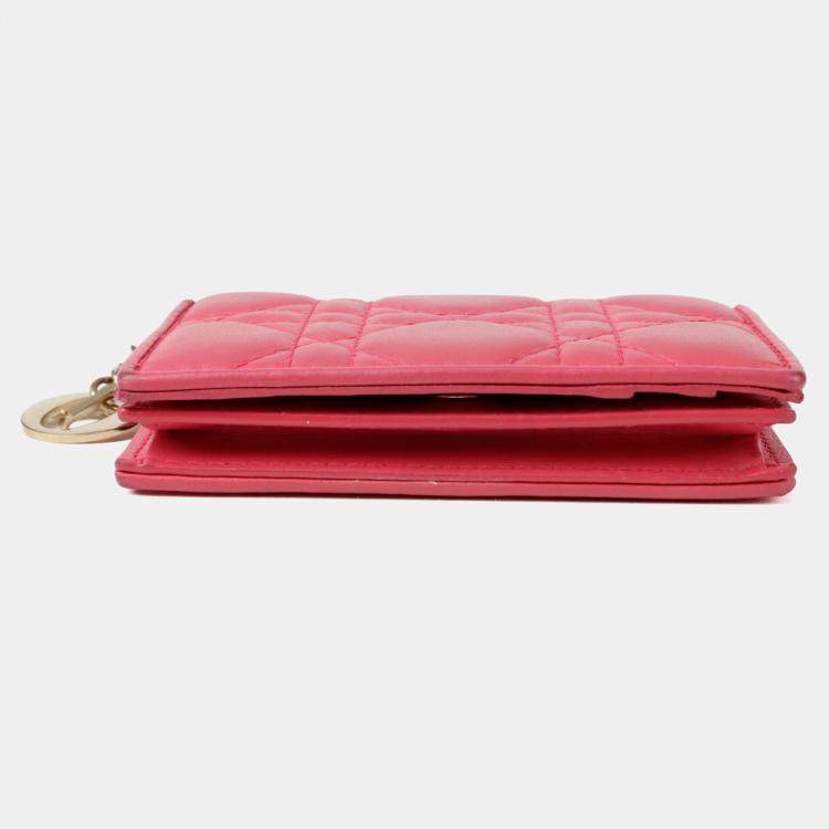 Pre Owned Dior Lady Dior Pink Leather Flap Card Holder