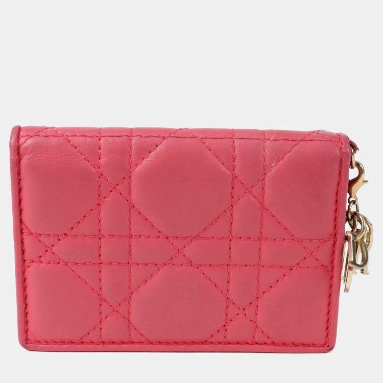 Pre Owned Dior Lady Dior Pink Leather Flap Card Holder