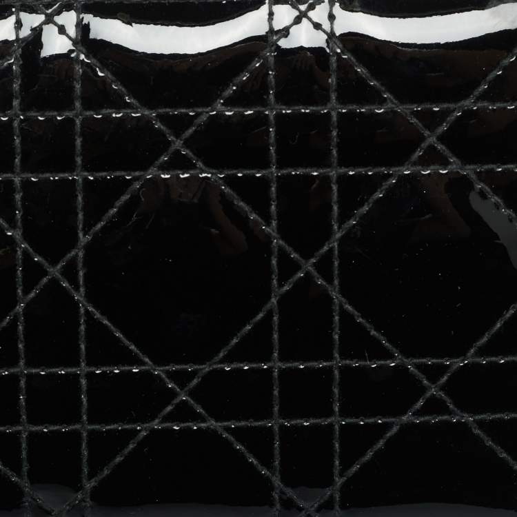 Pre Owned Dior Lady Dior Black Cannage Patent Leather  Zip Around Wallet