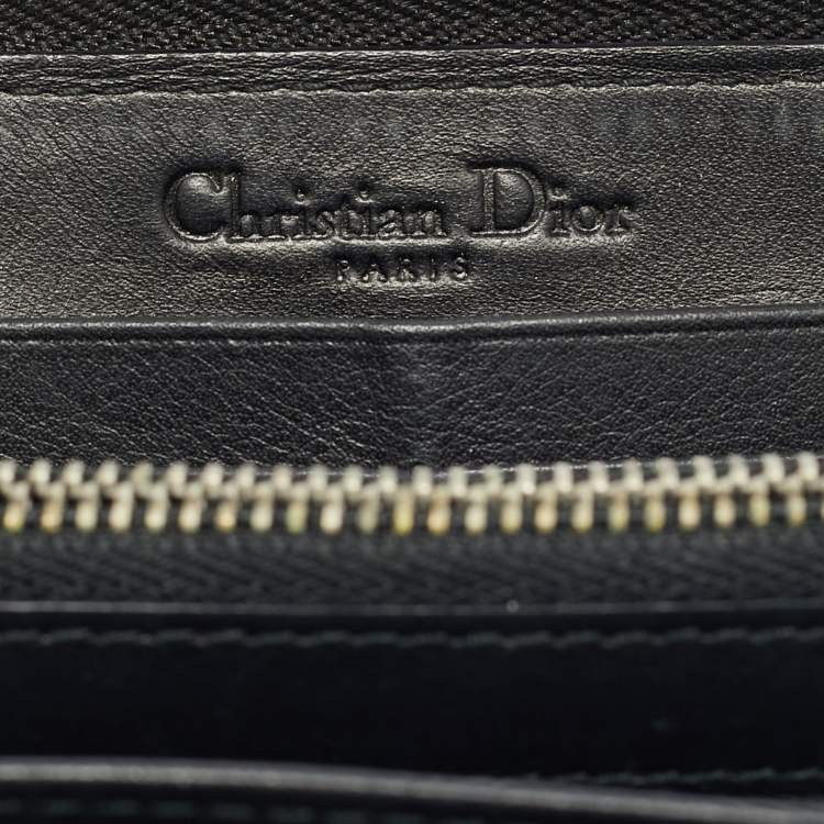 Pre Owned Dior Lady Dior Black Cannage Patent Leather  Zip Around Wallet