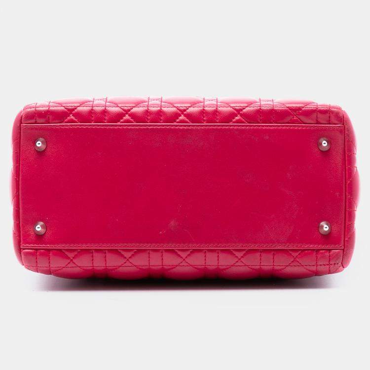 Pre Owned Dior Red Medium Lambskin Cannage Pearl Lady Dior