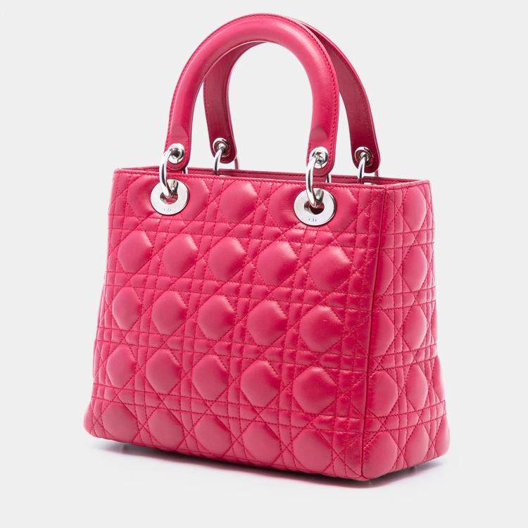 Pre Owned Dior Red Medium Lambskin Cannage Pearl Lady Dior