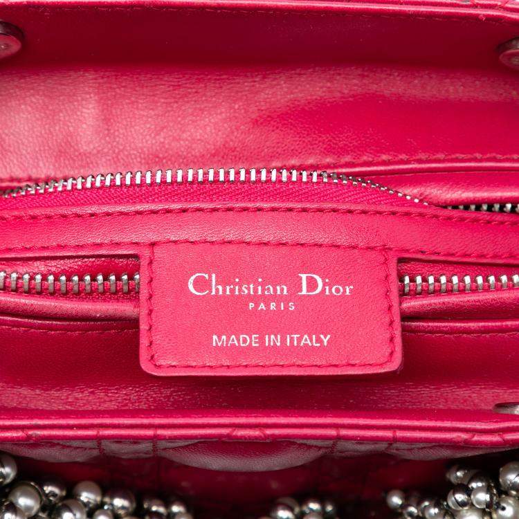 Pre Owned Dior Red Medium Lambskin Cannage Pearl Lady Dior