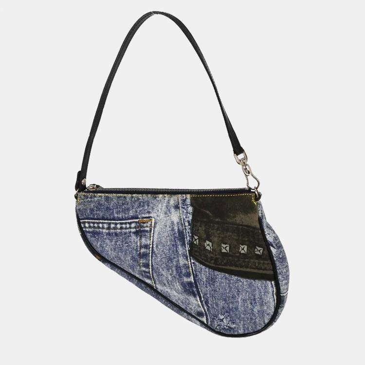 مملوكة مسبقًا Christian Dior Blue Canvas Denim Print Saddle Handbag