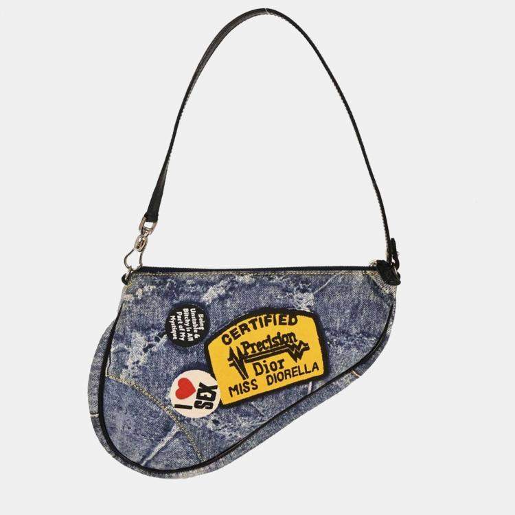 مملوكة مسبقًا Christian Dior Blue Canvas Denim Print Saddle Handbag