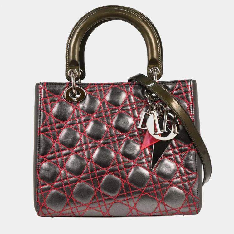 Pre Owned Dior Lady Dior Cannage Anselm Reyle Gray Lambskin Leather Top Handle Bag