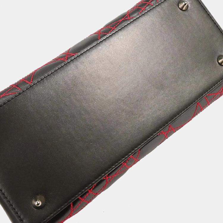 Pre Owned Dior Lady Dior Cannage Anselm Reyle Gray Lambskin Leather Top Handle Bag