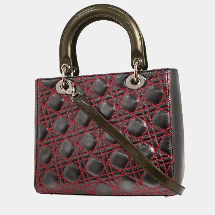 Pre Owned Dior Lady Dior Cannage Anselm Reyle Gray Lambskin Leather Top Handle Bag