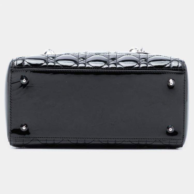 Pre Owned Dior Black Medium Patent Cannage Lady Dior