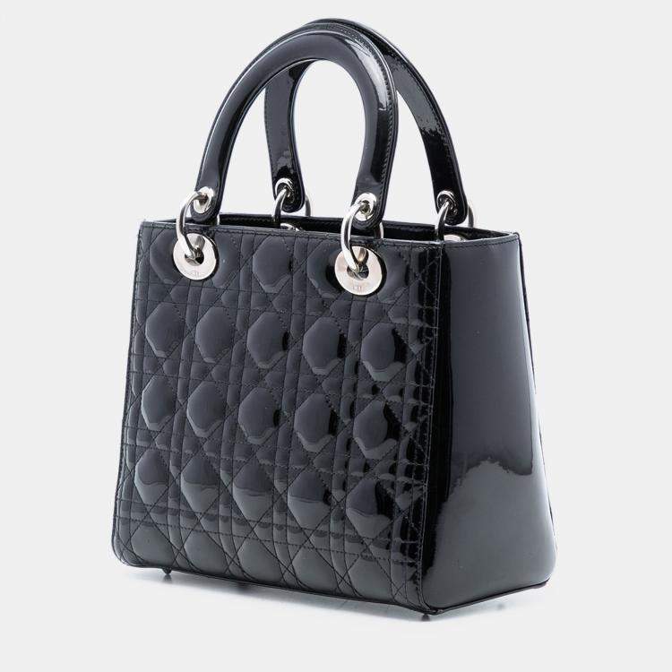 Pre Owned Dior Black Medium Patent Cannage Lady Dior