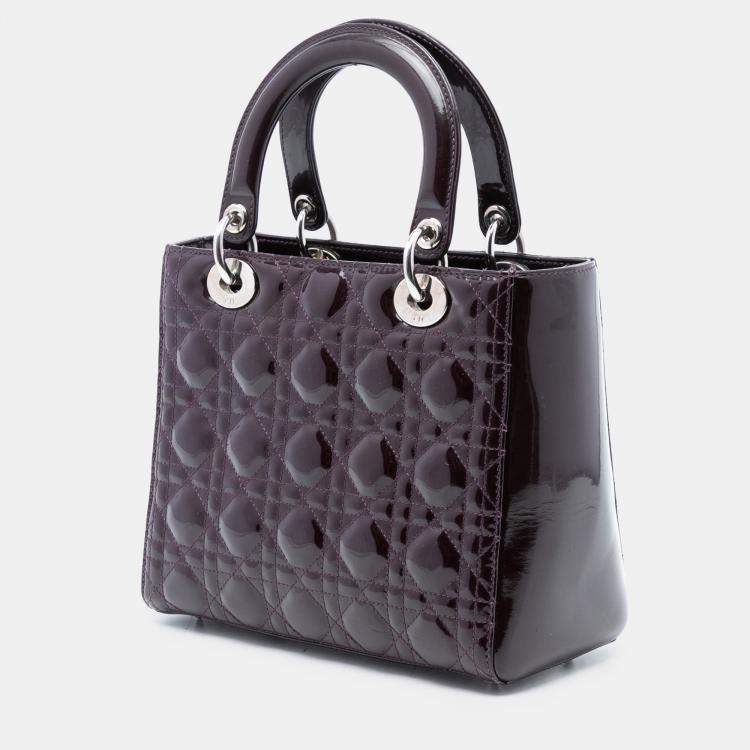 Pre Owned Dior Purple Medium Patent Cannage Lady Dior
