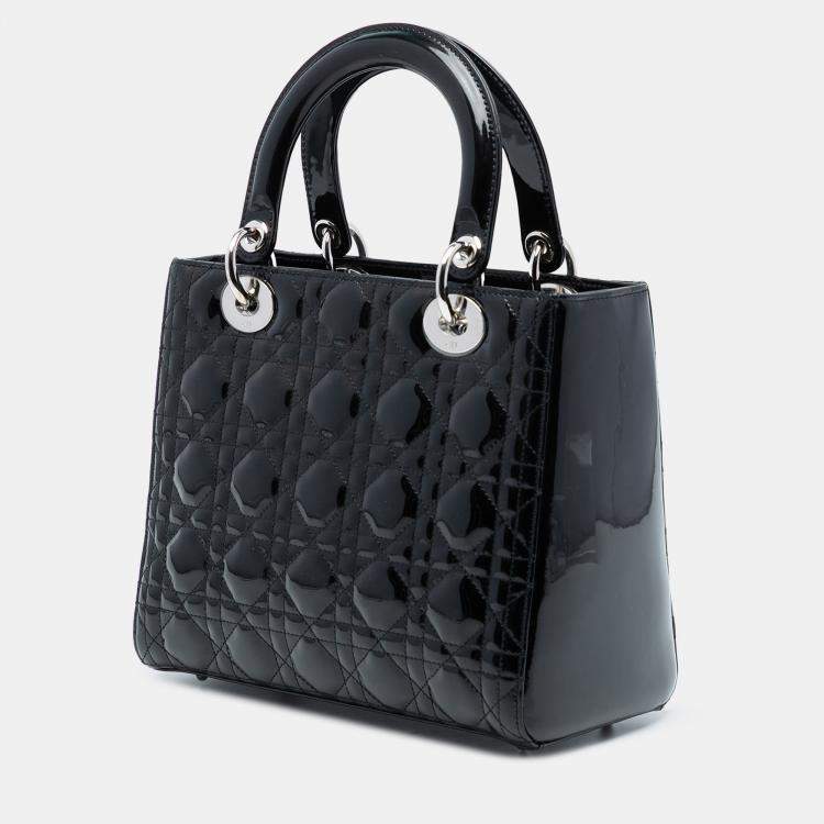 Pre Owned Dior Black Medium Patent Cannage Lady Dior