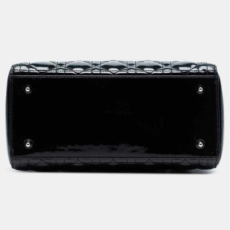 Pre Owned Dior Black Medium Patent Cannage Lady Dior