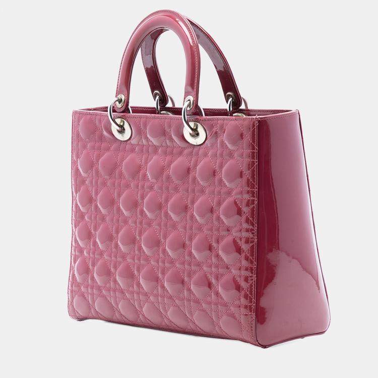 Pre Owned Dior Red Large Patent Cannage Lady Dior