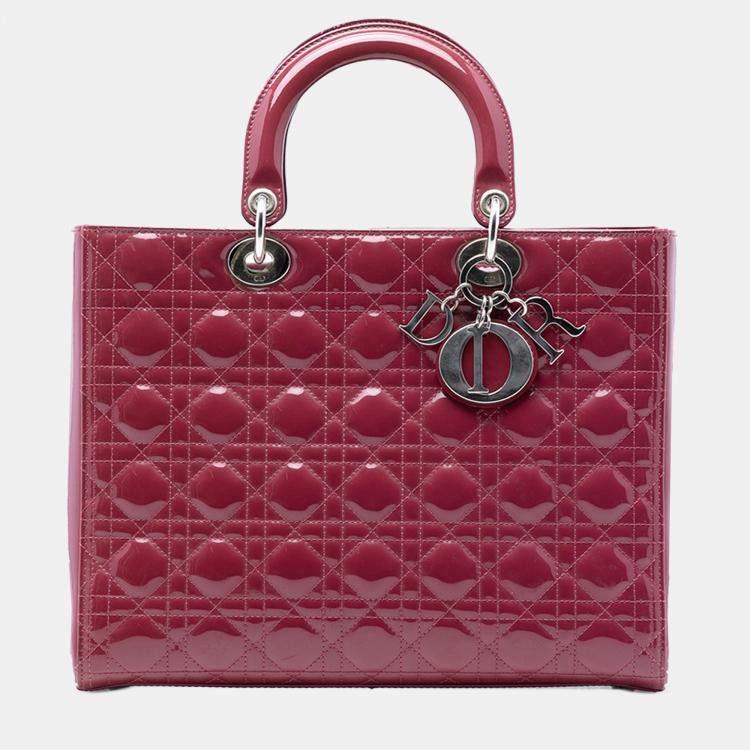 Pre Owned Dior Red Large Patent Cannage Lady Dior