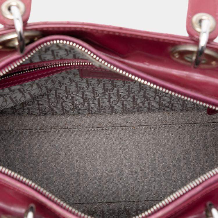 Pre Owned Dior Red Large Patent Cannage Lady Dior