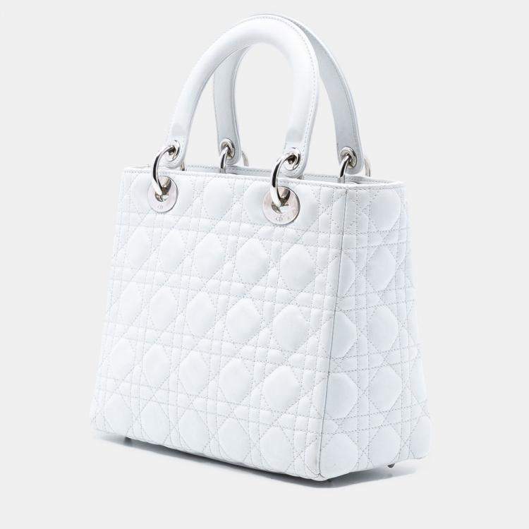 Pre Owned Dior White Medium Lambskin Cannage Lady Dior