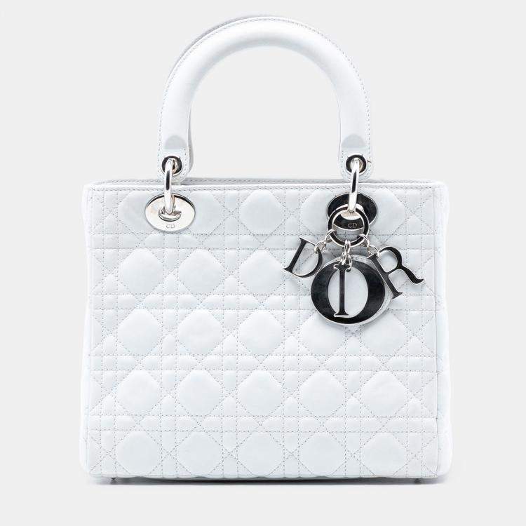 Pre Owned Dior White Medium Lambskin Cannage Lady Dior