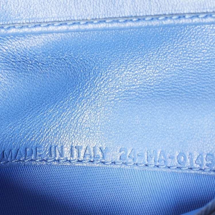 Pre Owned Dior Lady Dior Flap Blue Cannage Leather Compact Wallet