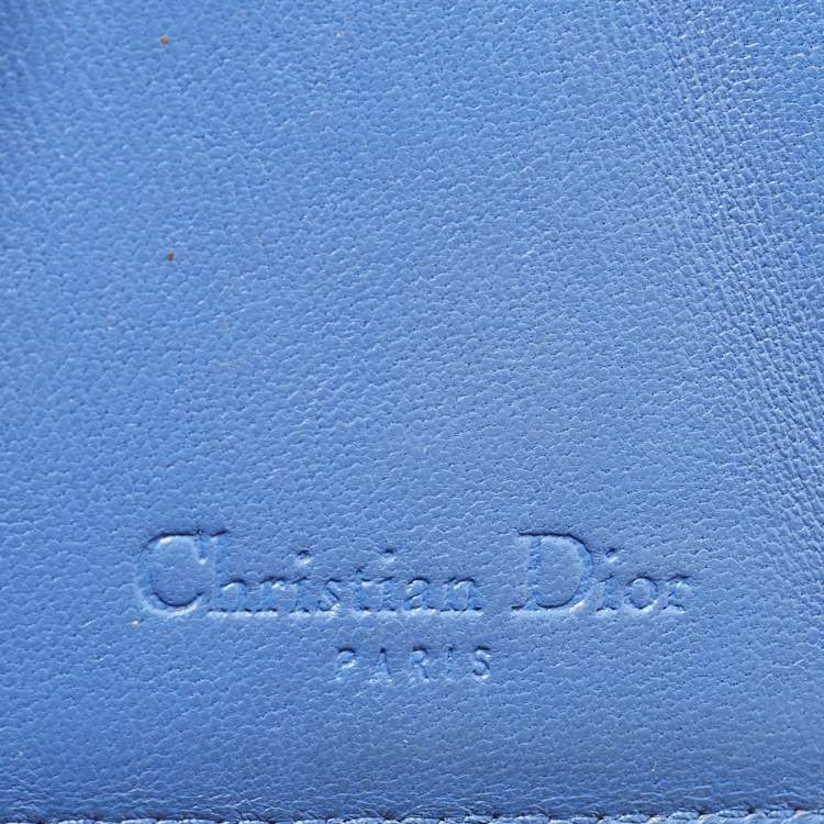 Pre Owned Dior Lady Dior Flap Blue Cannage Leather Compact Wallet